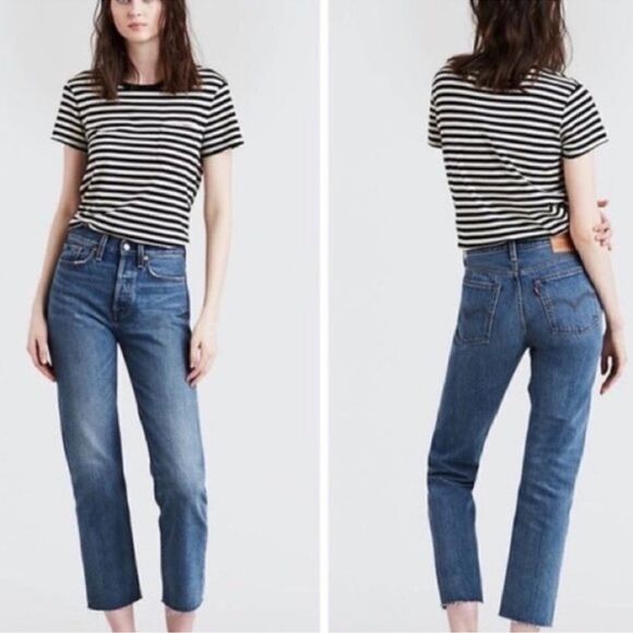 Levi's High Rise Raw Hem Button Fly Wedgie Ankle Skinny Jeans Sz 30 C17 - Picture 1 of 8
